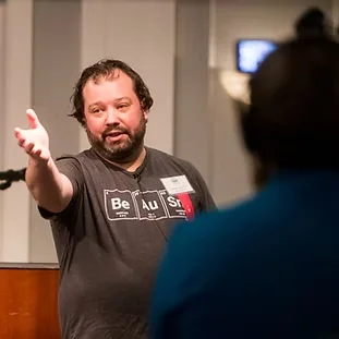 Joshua Peach engaging an audience